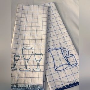 Vintage wine glass and pitcher embroidered tea towels. Like new.